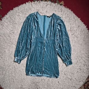 Neon Blonde Velvet Mini Dress Blue Vapour Size XS Extra Small Boho Gypsy Bohemia